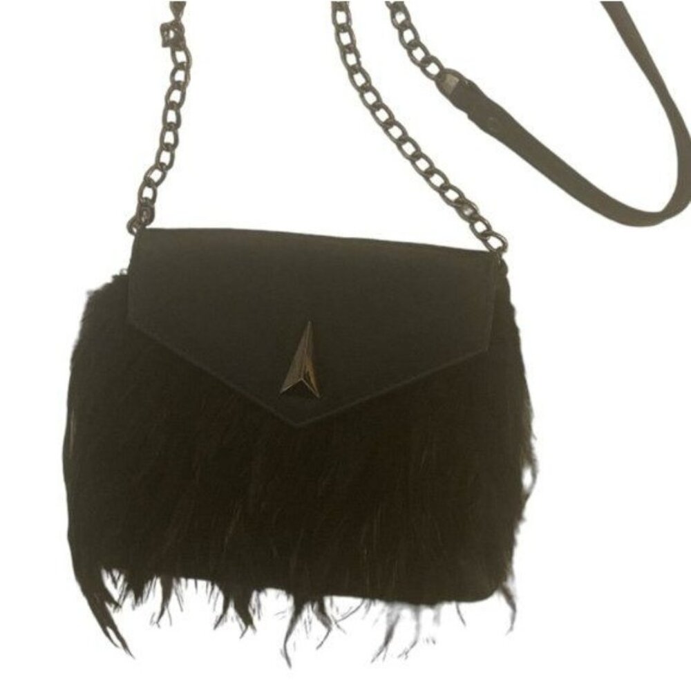Express Womens Black Feather Clutch Chain Strap